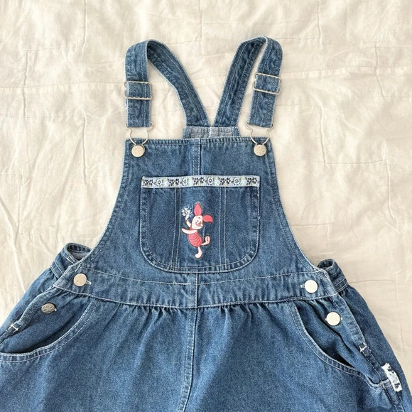 Vintage Kids Disney Winnie The Pooh Piglet Denim Jumper Overall Dress Size 7/8 - Picture 2 of 8